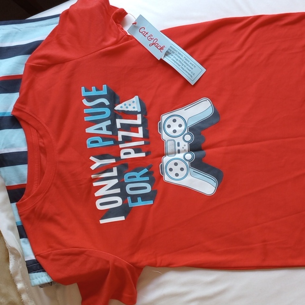 NWT Cat & Jack Pajama Set I Only Pause For Pizza XL 16 Top Bottom Shorts - Picture 8 of 8